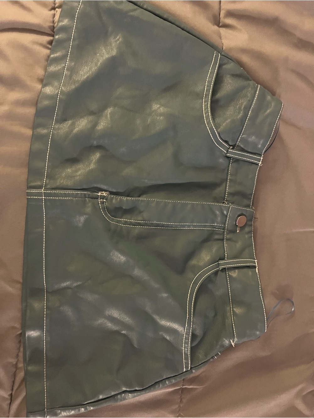 Fashion Nova Dark Green Faux Leather High-Waist Shorts